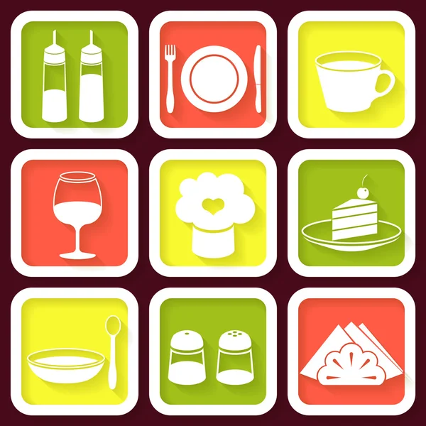 Set de 9 iconos retro de utensilios de cocina — Vector de stock