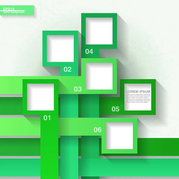 Modelo infográfico com seis quadrados verdes — Vetor de Stock