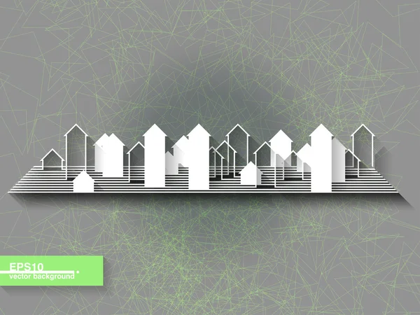 Abstracte origami achtergrond met stad silhouet — Stockvector