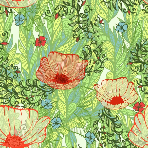 Fondo floral de primavera sin costuras con flores de amapola — Archivo Imágenes Vectoriales