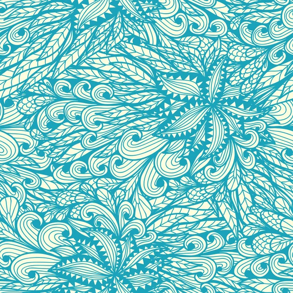 Patrón azul floral sin costuras con espirales y remolinos — Vector de stock