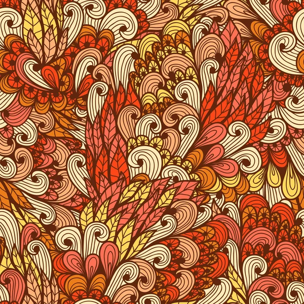 Naadloze floral rode doodle patroon — Stockvector