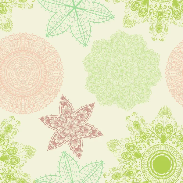 Seamless elegant vintage green pattern with hand drawn flowers — Stock Vector