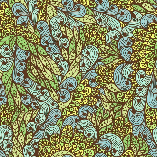 Нежный цветочный винтажный летний зеленый яркий рисунок каракули — стоковый вектор