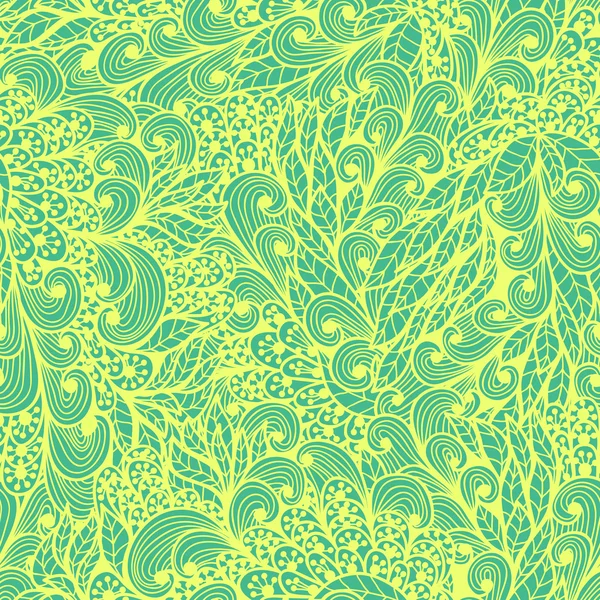 Modello floreale doodle giallo e verde vintage senza cuciture — Vettoriale Stock