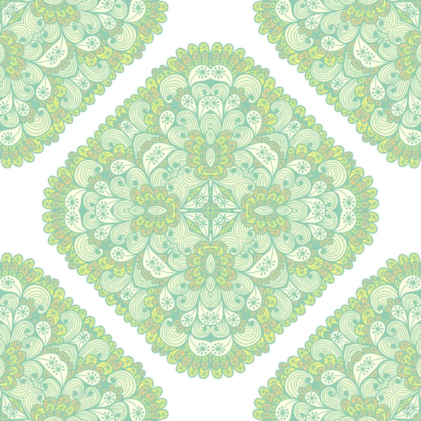 シームレスな幾何学模様の手で緑の装飾的な四角形を描画 — ストックベクタ