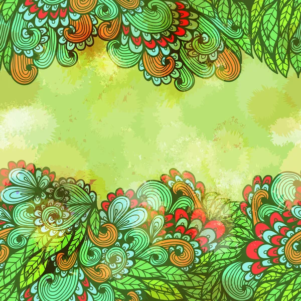 手描き brignt の花を持つシームレスなビンテージ グリーン招待カード デザイン。eps10 — ストックベクタ
