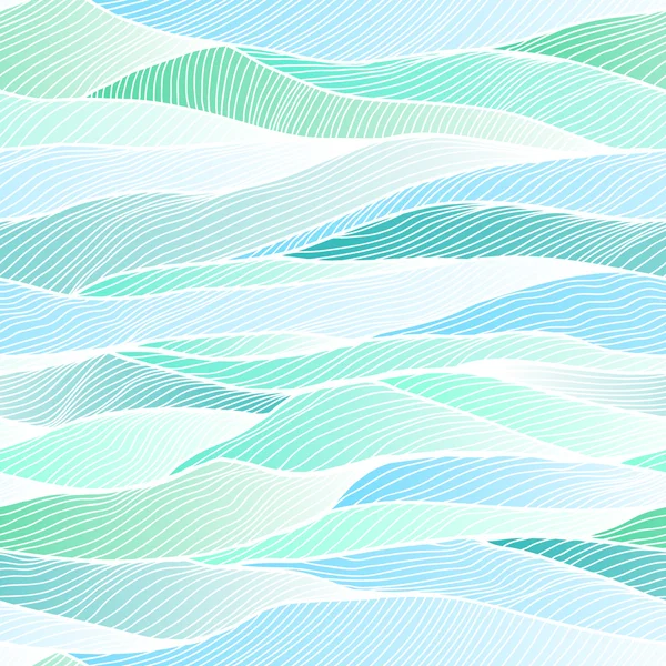 Seamless hand drawn gradient blue background with horizontal waves — Stock Vector