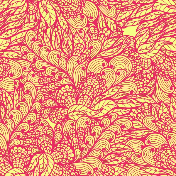 Kesintisiz tek renk pembe ve sarı çiçek desenli doodle — Stok Vektör