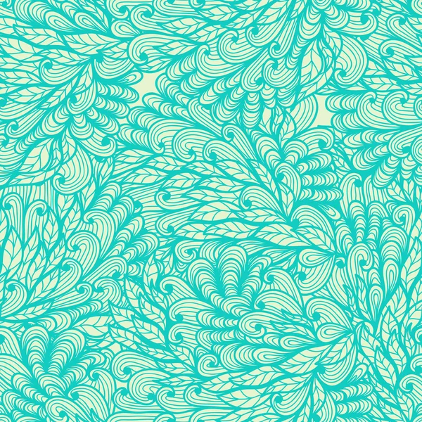 Seamless floral vintage blue doodle pattern with hand drawn plants — Stock Vector
