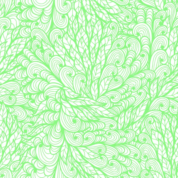 Patrón de garabato verde monocromo floral sin costuras — Vector de stock