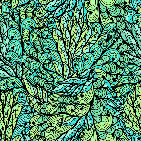 Varrat nélküli virágos zöld kézzel rajzolt firka minta — Stock Vector