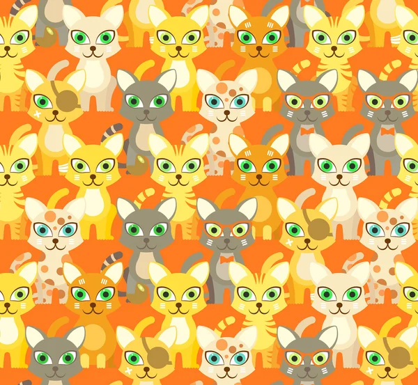 Beige seamless pattern with cartoon cats — Stock Vector