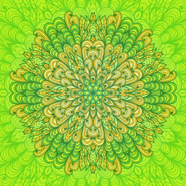 Hand gezeichnete Grußkarte mit ethnischen floralen grünen Ornamenten — Stockvektor