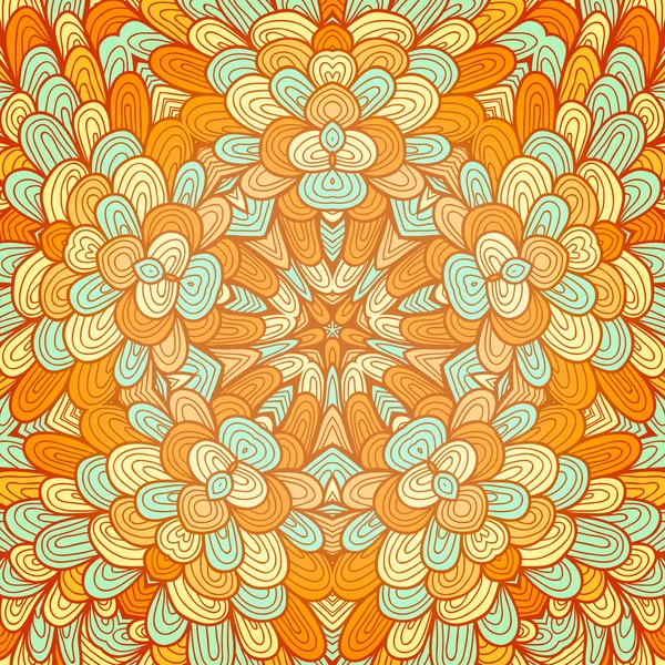 Carte de vœux ethnique orange et bleue dessinée à la main — Image vectorielle