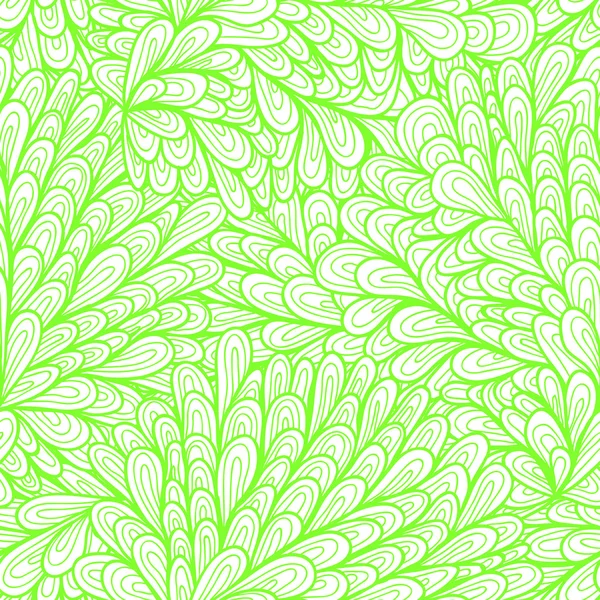 Naadloze floral monochroom groene doodle patroon met spiralen — Stockvector