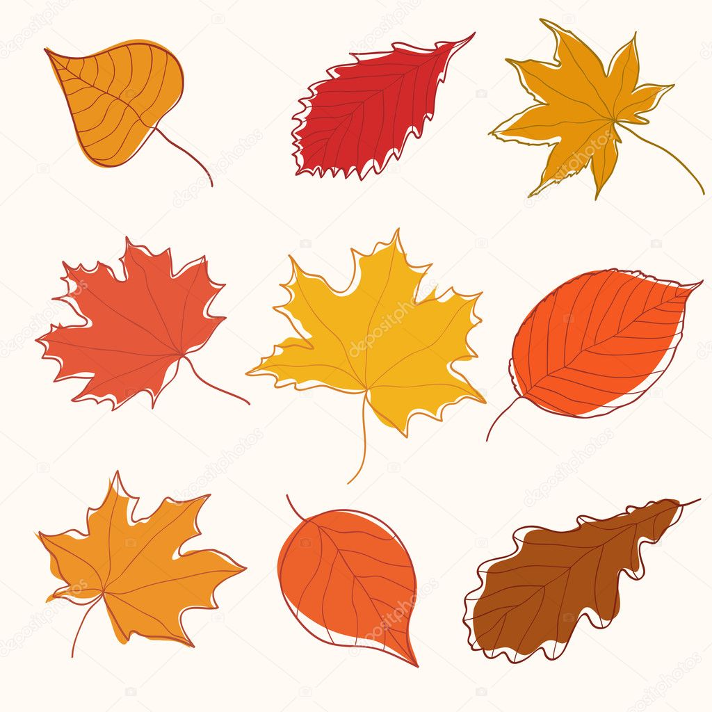 Set of autumn doodle leaves