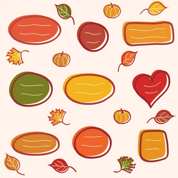 Verzameling van doodle herfst tekstframes met bladeren en pompoenen. Handgetekende vectorillustratie. — Stockvector
