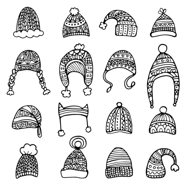 Doodle serie di cappelli isolati su sfondo bianco — Vettoriale Stock