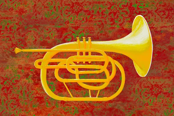 French Horn on Red — Stock Photo, Image