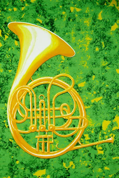 French Horn on Green and Gold — Stock Photo, Image