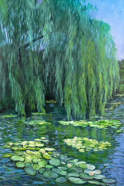 Weeping Willow tree och näckrosor — Stockfoto