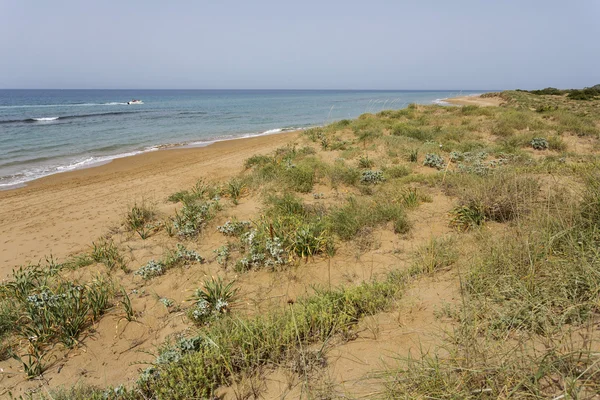 Dunas de areia na praia de Glyfada na ilha de Corfu, Grécia — Fotografia de Stock