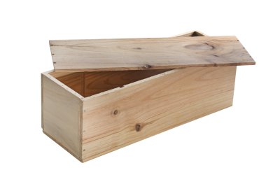 Beyaz arkaplanda izole edilmiş küçük tahta kutu