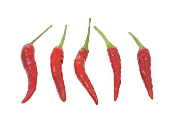 Beyaz arka plan üzerinde izole kırmızı sıcak chilies grubu — Stok fotoğraf