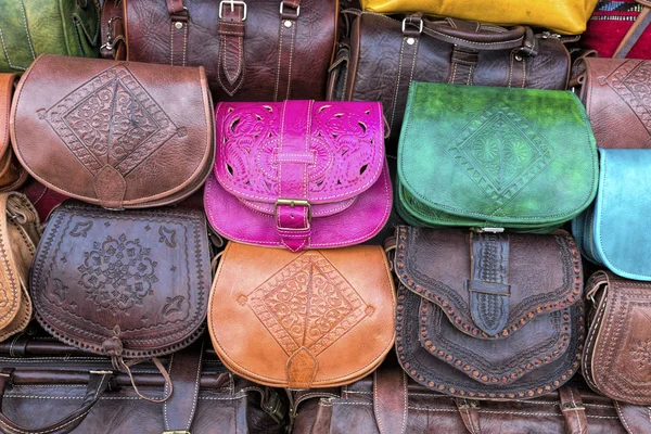 Handgjorda läderväskor, Marocko — Stockfoto