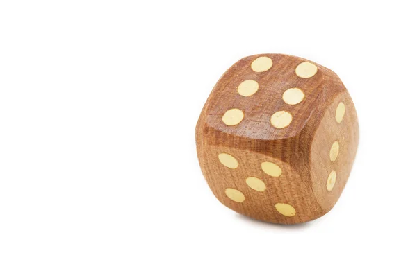 Single wooden dice, isolated on white — Stock Photo, Image
