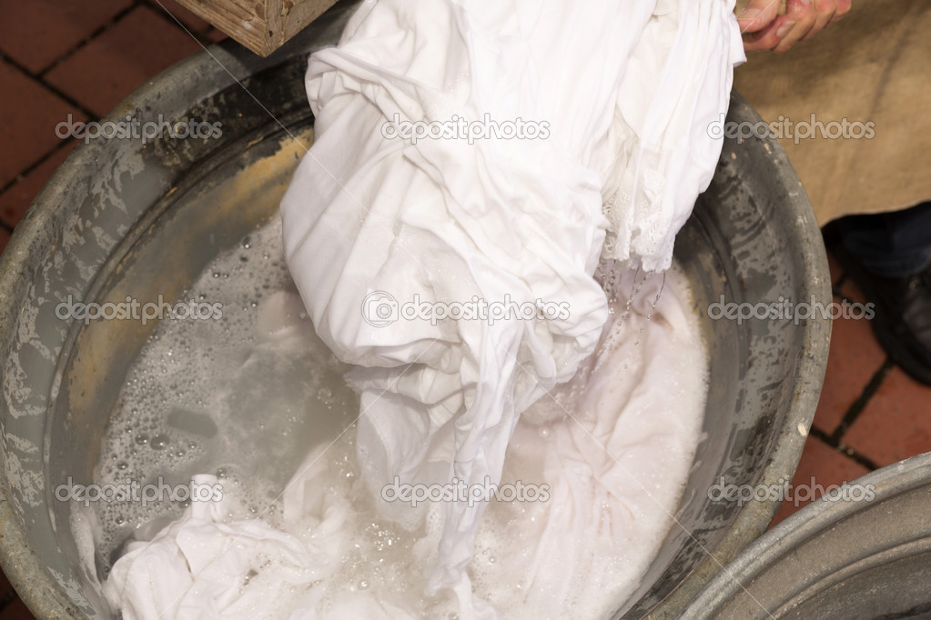 Hand washing laundry in the old days