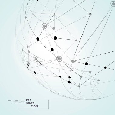 Küresel vektör ağ küresi. Noktalar ve çizgilerle soyut geometrik şekil. İş üçgeni tasarım teknolojisi