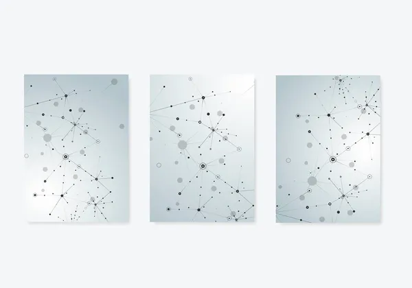 Polygonale abstraite avec points de connexion et lignes. Connection science background on cover brochure in A4 size — Image vectorielle