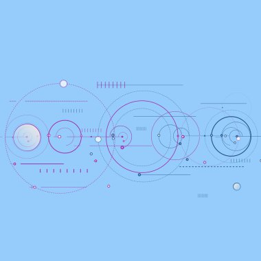Çakışan daireler ve noktalarla soyut arka plan. Kaotik hareket.