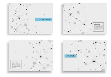 Noktaları ve çizgileri birleştiren soyut kompozisyon iş moleküler atom koleksiyonu. A4 broşür sertifikası, yaratıcı sunum. Çokgen şekiller arka plan