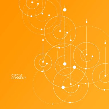 Vektör soyut arkaplanı. Teknoloji desenli daireler çiziyor ve noktaları birleştiriyor. Dinamik resimleme