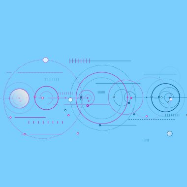 Çakışan daireler ve noktalarla soyut arka plan. Kaotik hareket.