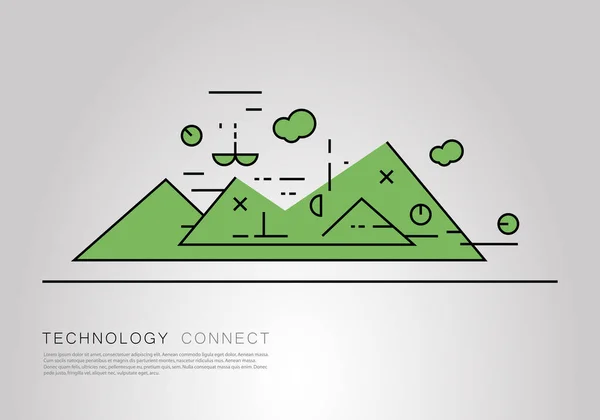 Flache lineare Landschaft. Abstrakter Hintergrund mit flachem linearen Element — Stockvektor