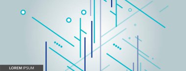 Minimal şablon arkaplan sunumu. Mavi çizgileri ve şekilleri olan vektör poster tasarımı. Soyut dinamik geometrik çizim