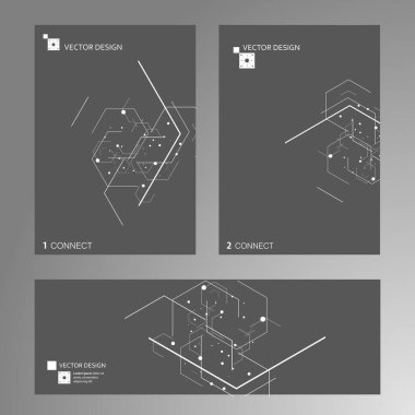Vektör kapağı şablon tasarımı. Soyut altıgen desenli beyaz bir arkaplan. Atom teknolojisi tasarımı. Dekorasyon bağlantısı kapağı.