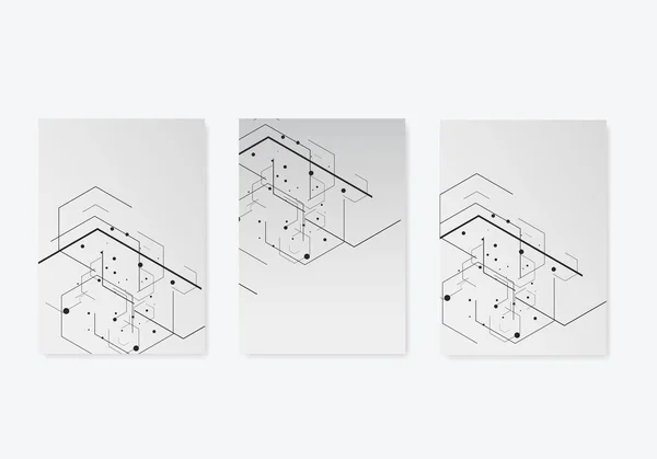 Vector Brochure Templates Hexagons Lines Dots White Background Digital Technology — Stok Vektör