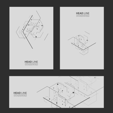 Vektör kapağı şablon tasarımı. Soyut altıgen desenli beyaz bir arkaplan. Atom teknolojisi tasarımı. Dekorasyon bağlantısı kapağı.