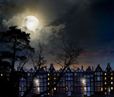 gece şehir amsterdam