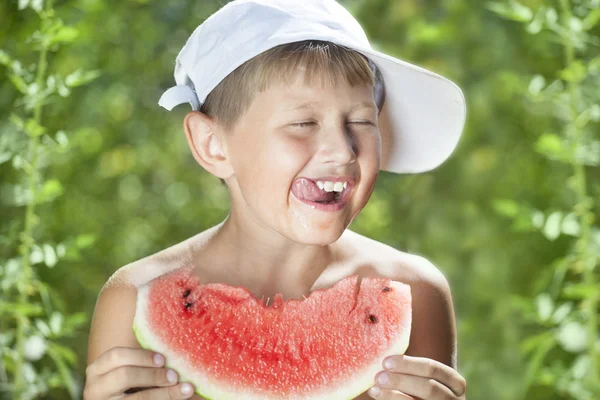 Boy and watermelon — Stock Photo, Image