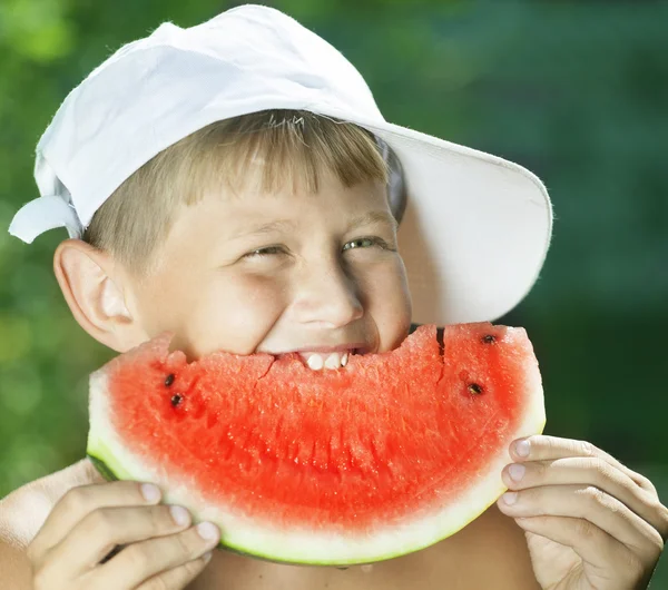 Boy and watermelon — Stock Photo, Image