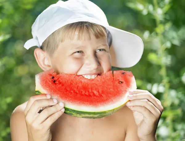 Boy and watermelon — Stock Photo, Image