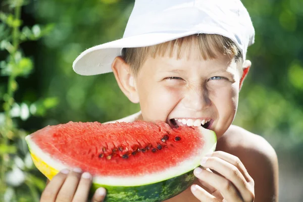 Boy and watermelon — Stock Photo, Image