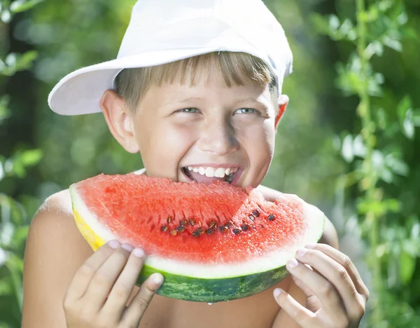 Boy and watermelon — Stock Photo, Image