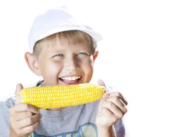 Rapaz com milho — Fotografia de Stock